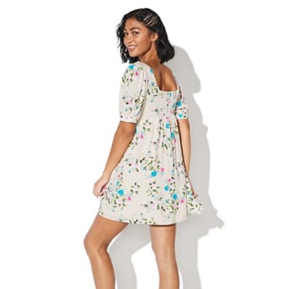 VYLETTE Juniors' Floral Puff-Sleeve Babydoll Dress Size XL